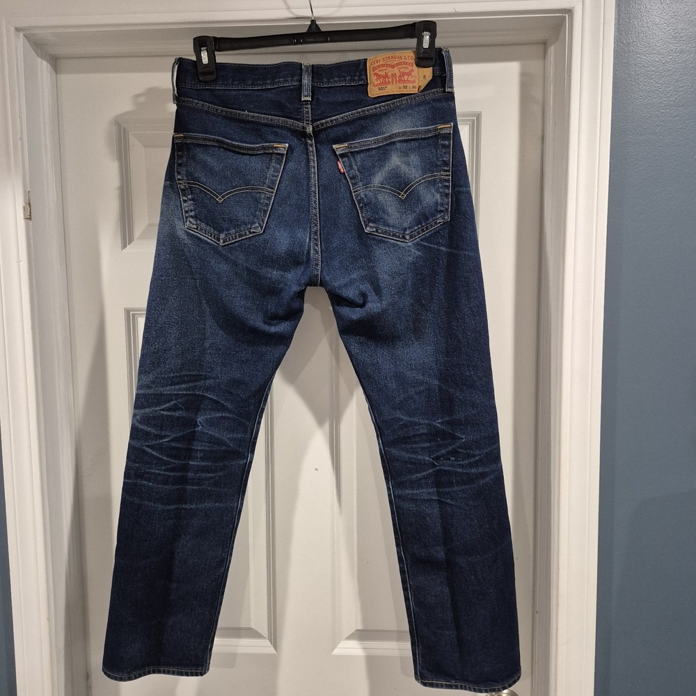 Levis 501 Jeans Mens 32x30 (Fits 32x28.5) Dark Distressed Honeycomb Faded